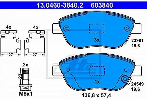 ATE Bremsbeläge mit Zubehör vorne für Opel Corsa D Fiat 500l (13.0460-3840.2) Auto-Bremsanlagen